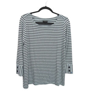 J. Jill aqua & navy blue stripe size Petite Large blouse New